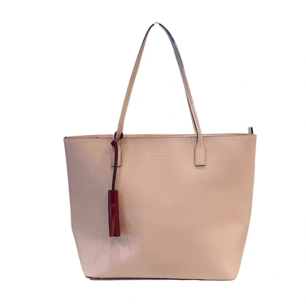 Kate Spade Wright Place Karla Tassel Leather Plum Dawn Pink Zip Top Tote Bag